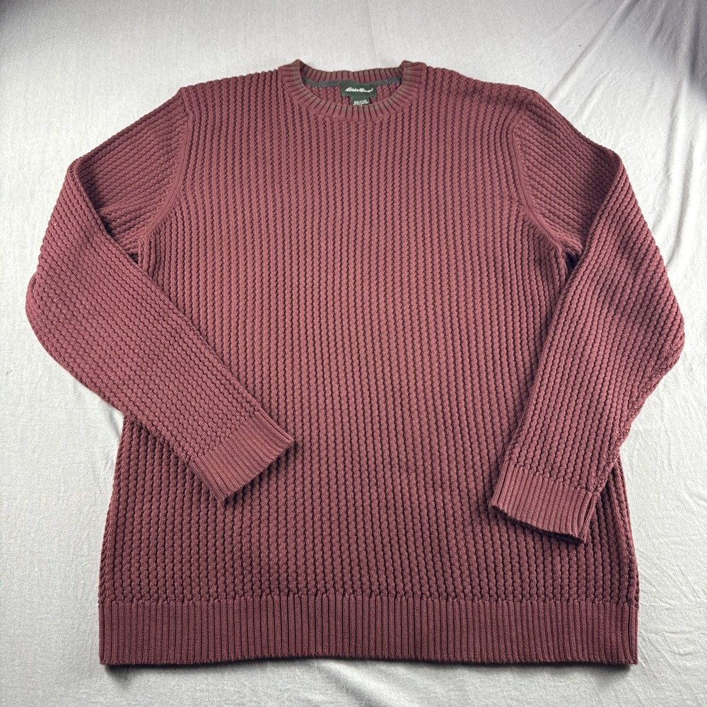 Eddie Bauer Cable Knit Sweater Mens XL Red Crewneck Sweatshirt Cotton Preppy